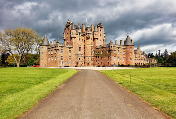 Glamis castle in scotland on a summer day