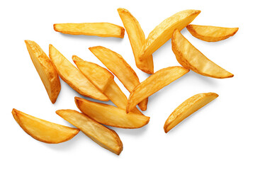 Potato fries top view. cut out on transparent - obrazy, fototapety, plakaty