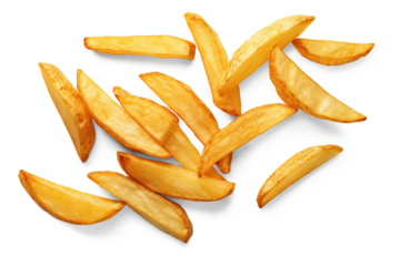 Potato fries top view. cut out on transparent
