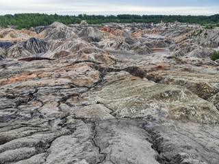 Ural Mars. An extraordinarily beautiful summer landscape with red lakes, colorful slopes and...