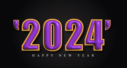 Happy new year 2024 3d lettering text