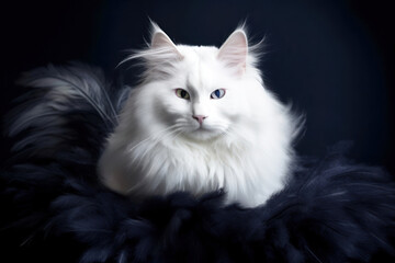 White Cat on Black Feathers