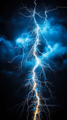 Electric lightning in the dark stormy sky. Night thunderstorm background