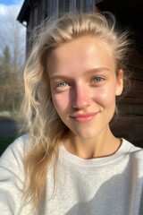 Fototapeta premium Young Blonde Woman's Selfie, Raw Selfies of random people