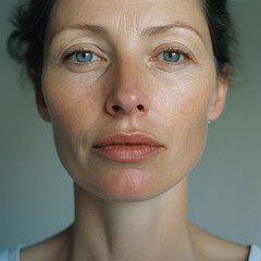 close up of a woman with no make up with botox in upper lip - obrazy, fototapety, plakaty