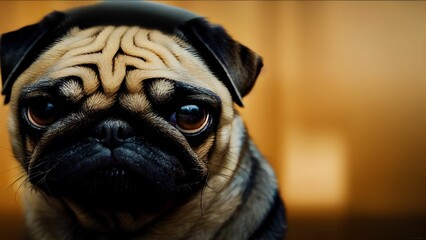 Obraz premium AI generated illustration of a cute Pug dog on an orange background