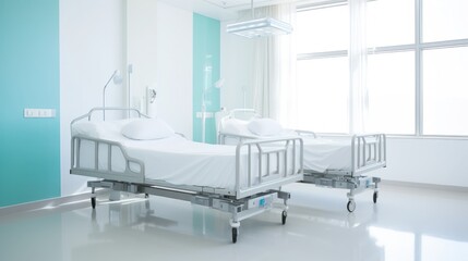 Vacant nursing bed in the ward Modern medical department with patient care equipment.
