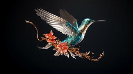 Chinoiserie hummingbird pattern AI art 