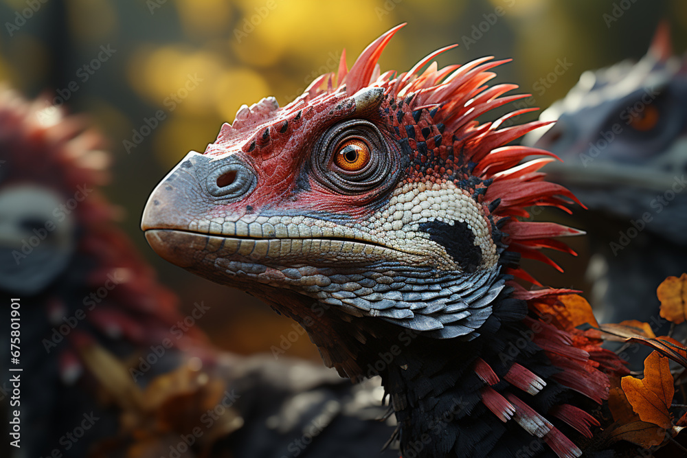 Poster he playful interaction between a group of dilophosaurus, showcasing their social dynamics and vigila
