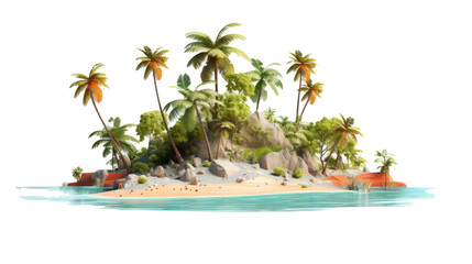 Tropical island with palms isolated on transparent white background