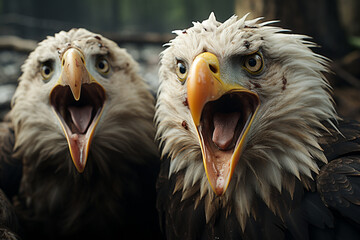 Playful interaction between a group of Eagle's, showcasing their social dynamics and vigilant nature.   