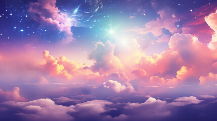 Fototapeta premium Fantasy cloudscape with stars and nebula. Colorful clouds sky background