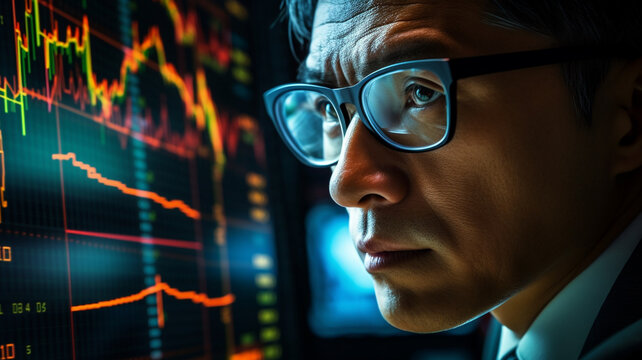 Asian businessman in the stock market