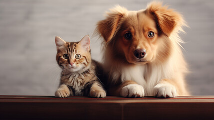 Cute cat and cute dog together. 