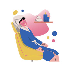 Obraz premium Mental health concept with people scene in the flat cartoon design. The girl does beauty procedures to maintain her beauty and health. Vector illustration.