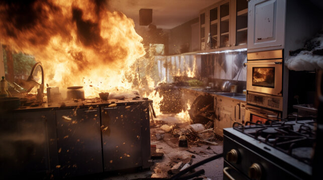 厨房での突然の事故火災GenerativeAI