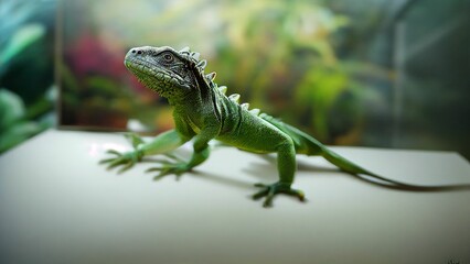 Fototapeta premium AI generated illustration of an iguana on white table