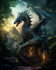 Gorgeous fantasy dragon in dragon land