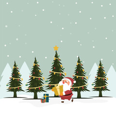Snowman and Santa with banner. Christmas vector background.