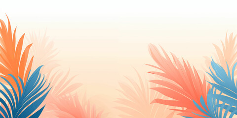 Tropical Minimalist Background with Artistic Cartoon Palm Leaves in Various Tints and Shades