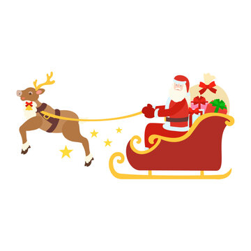 そりに乗るサンタクロース。フラットなベクターイラスト。 Santa Claus riding a sleigh. Flat designed vector illustration.
