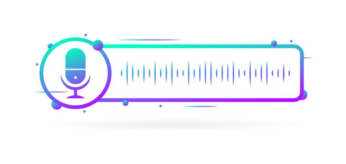 Sound recording icon. Flat, purple, sound waves, microphone icon, sound recording. Vector icon