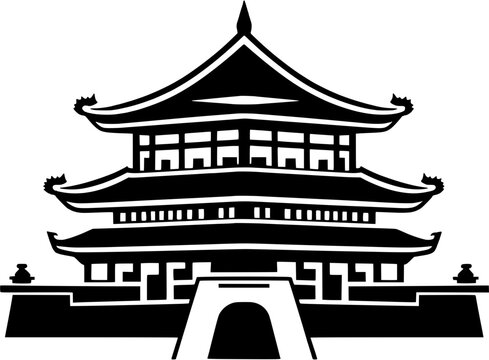 recommend clip art: Chinese Orient Temple Building Vintage Outline Icon In Hand-drawn Style