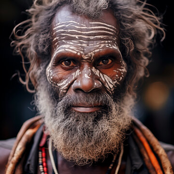 Senior Aboriginal man, portrait. Concept of indigenous people in Australia. Shallow field of view.