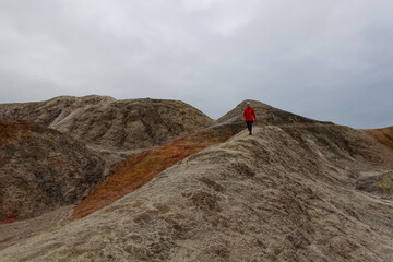 Ural Mars. An extraordinarily beautiful summer landscape with red lakes, colorful slopes and...