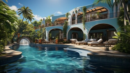 Fototapeta na wymiar Luxury Villa with Pool in a Tropical Resort
