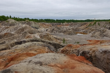 Ural Mars. An extraordinarily beautiful summer landscape with red lakes, colorful slopes and...