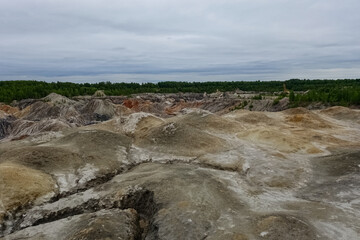 Ural Mars. An extraordinarily beautiful summer landscape with red lakes, colorful slopes and...