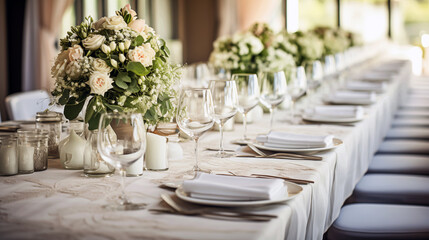 Wedding Banquet table setting with cutlery and glasses