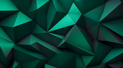 Colorful green, emerald modern abstract background with a dynamic pattern of geometric triangles.