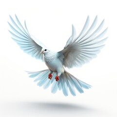 Fototapeta premium Graceful white dove in flight on white background