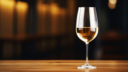 Elegant glass of white wine on blurred bar background. Wine industry concept. Generative AI