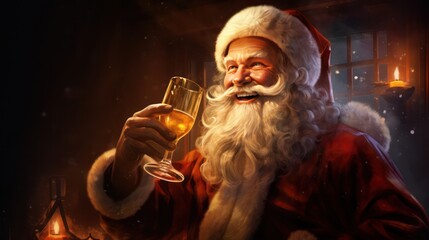 Obraz premium happy Santa Claus drinking a beer