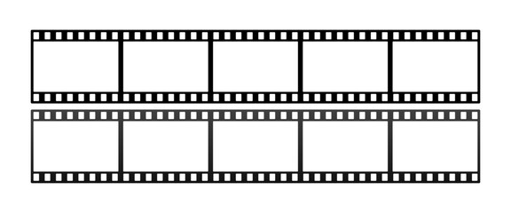 Film mockup. Black sections of retro movie tape, movie tape mockup. Vector icons