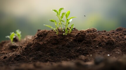 a heap of soil with a little green sprout