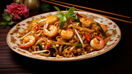 Pad thai kung fried noodles with shrimp