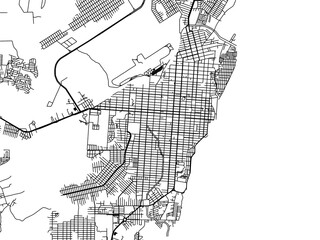 Vector road map of the city of Macapa in Brazil with black roads on a white background.