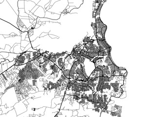Vector road map of the city of Joao Pessoa in Brazil with black roads on a white background.
