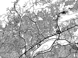 Fototapeta premium Vector road map of the city of Guarulhos in Brazil with black roads on a white background.