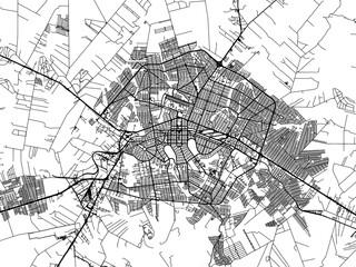 Vector road map of the city of Maringa in Brazil with black roads on a white background.