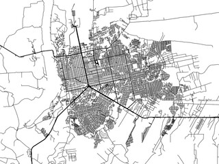 Vector road map of the city of Porto Velho in Brazil with black roads on a white background.