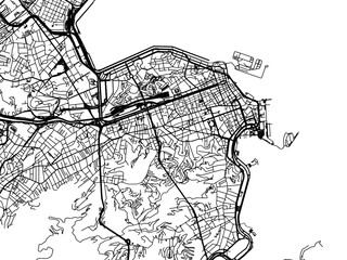 Vector road map of the city of Rio de Janeiro city center in Brazil with black roads on a white background.