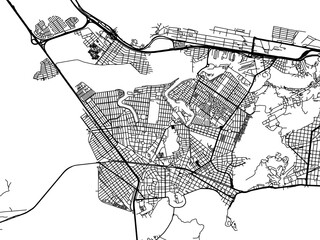 Vector road map of the city of Sao Vicente in Brazil with black roads on a white background.
