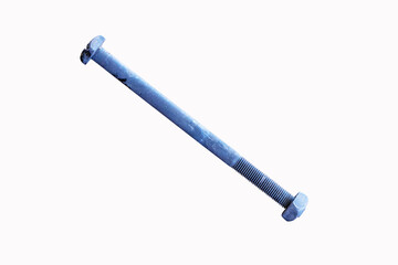 Old Long threaded nut screw bolts isolated on white background. self-tapping screw nut, stainless steel screw. For use in industrial applications, attached to various equipment, building structure.
