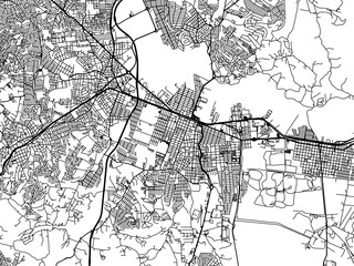 Fototapeta premium Vector road map of the city of Suzano in Brazil with black roads on a white background.