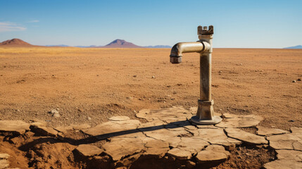 砂漠の中の孤独な水栓、水のない砂漠GenerativeAI - obrazy, fototapety, plakaty